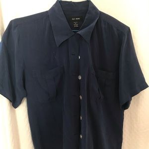 Navy Blue Cropped Button Down Shirt